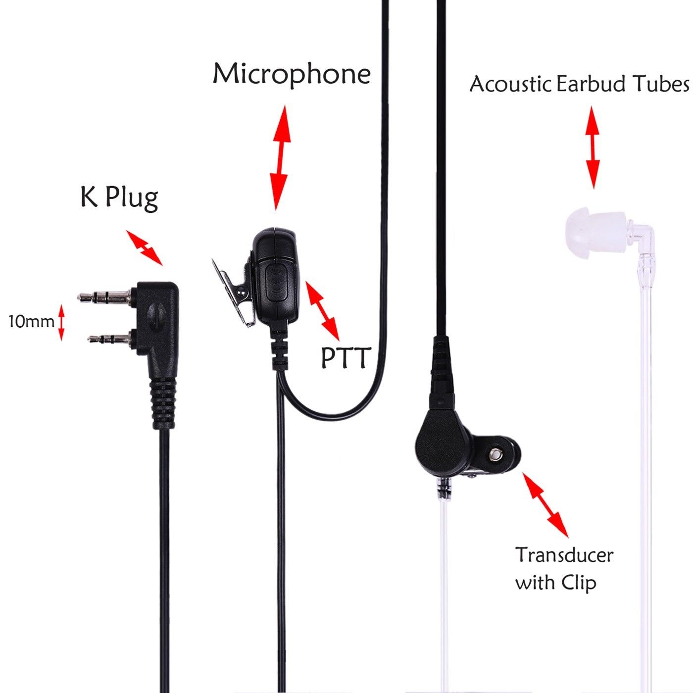Covert Walkie Talkie Earpiece and Mic for Kenwood and Baofeng Radios 2-Pin